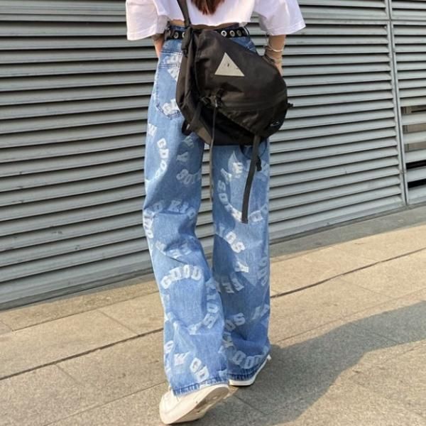 サイドライン デニムパンツ レディース 韓国 ファッション 裾
