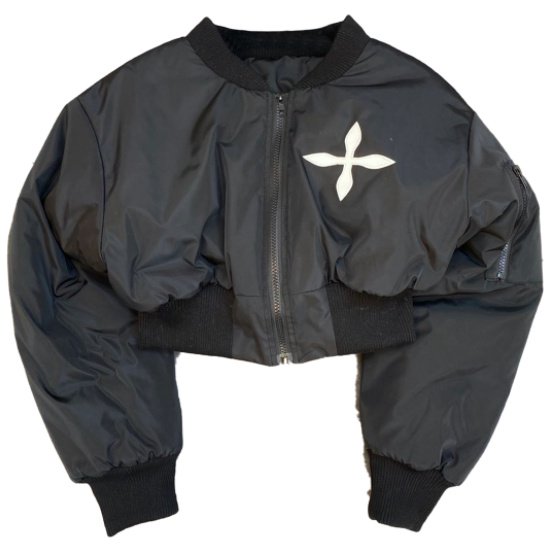 【大特価】ブラック クロス 十字架 クロップドジャケット ショート丈 MA-1 ブルゾン ボンバージャケット インポート 通販