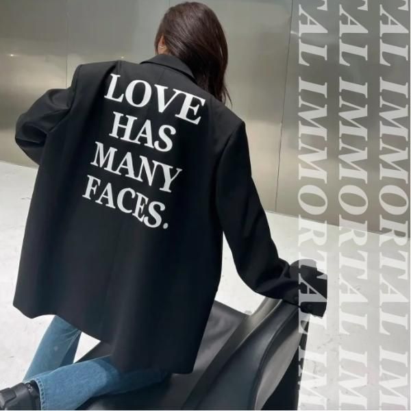 【大特価】ブラック バックロゴ LOVE HAS MANY FACES オーバーサイズ テーラードジャケット ブレザー 韓国 インポート 通販