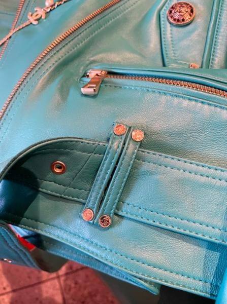 大特価】ターコイズブルー フェイクレザー 合皮 ライダース