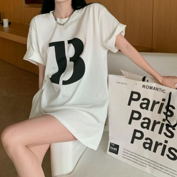 大特価】2色展開 Bロゴ オーバーサイズ ビッグロゴ Tシャツ 半袖