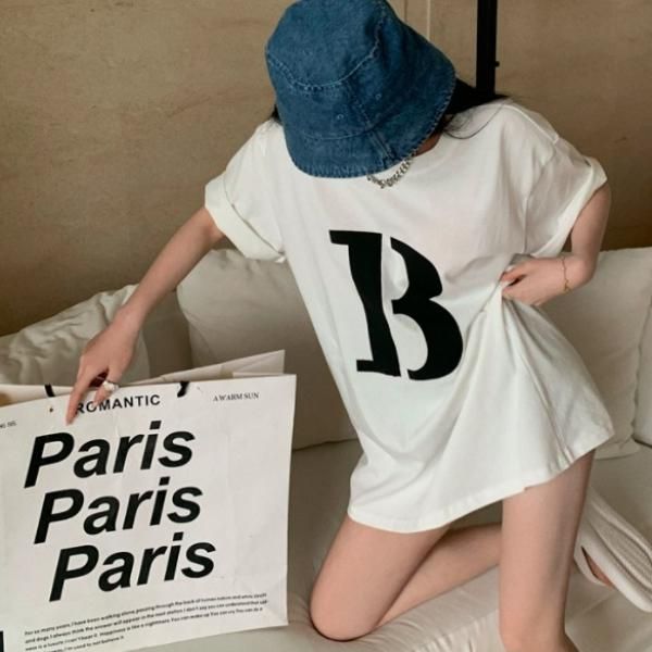 大特価】2色展開 Bロゴ オーバーサイズ ビッグロゴ Tシャツ 半袖