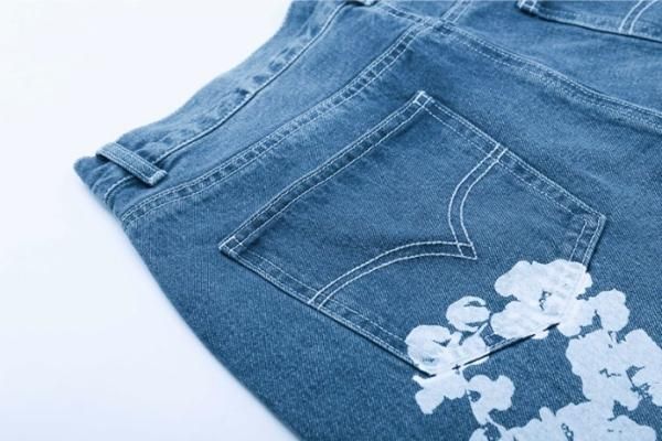 大特価】2色展開 花柄 フラワー 総柄 ストレートデニムパンツ