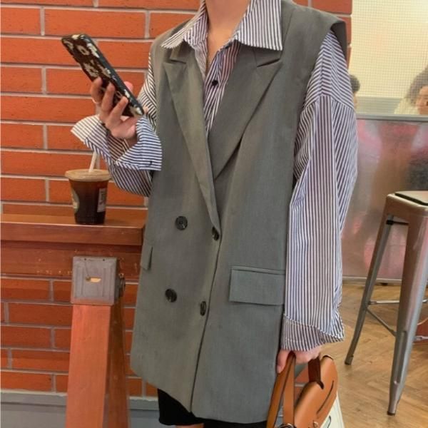 大特価】2セット グレー ストライプ ボーダー 長袖 シャツ