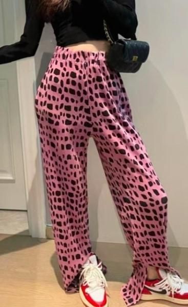 ❤️新品タグ付き❤️R-londonピンクレオパード柄ロングサルエルパンツ❤️完売品 ヒョウ柄パンツ レディース レオパード パンツ ウエストゴム 夏