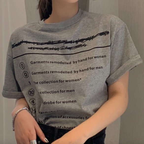 【大特価】グレー ロゴデザイン レタープリント クルーネック Tシャツ 半袖 トップス カットソー 韓国 インポート 通販