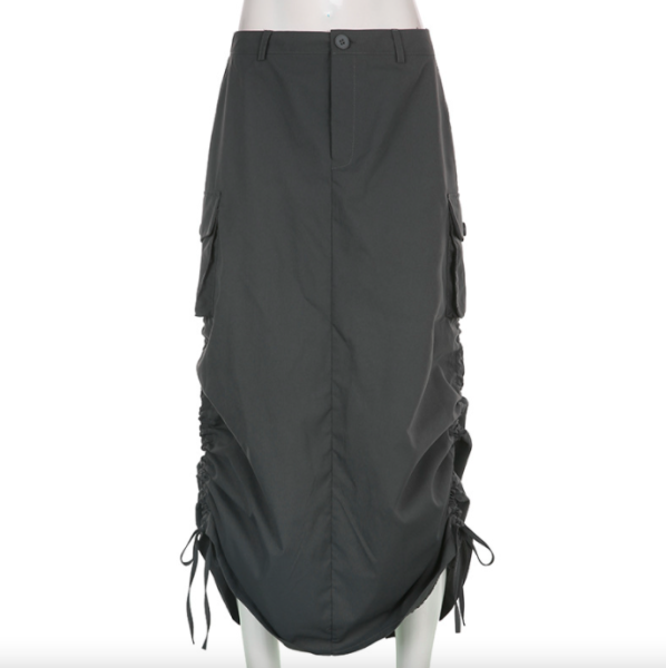 【大特価】無地 シンプル サイドシャーリング ギャザー ドレープ マキシスカート ロングスカート y2k インポート 通販