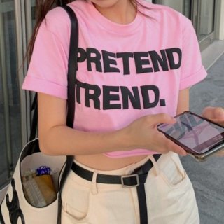 【大特価】2色展開 PRETEND TREND フロントロゴ クルーネック Tシャツ 半袖 トップス カットソー 韓国 インポート 通販