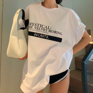 【大特価】4色展開 MYSTICAL フロントロゴ オーバーサイズ Tシャツ 半袖 トップス カットソー 韓国 インポート 通販