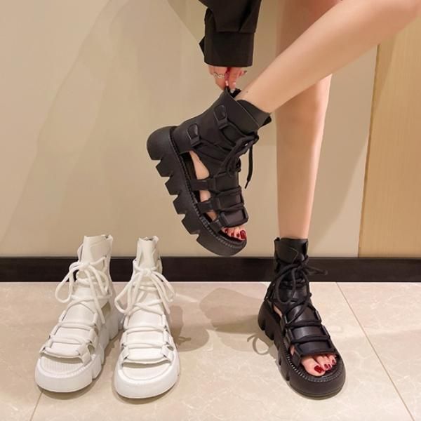 ブラック プラットフォームサンダル　編み上げ［美品］ ツモリチサト ウォーク tsumori chisato WALK グルカ風
