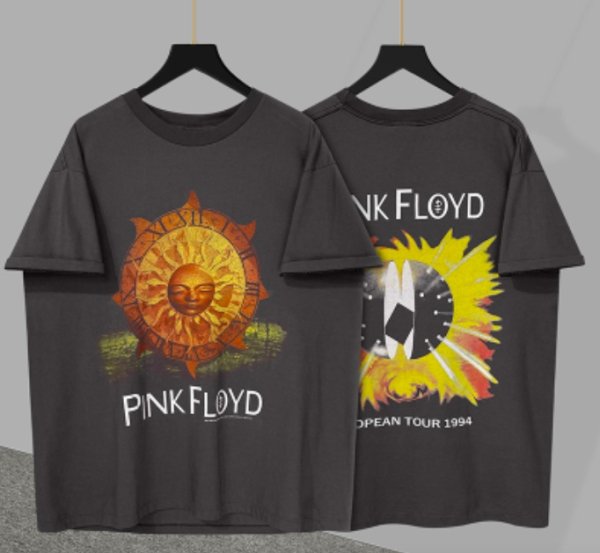 【大特価】ブラック ウォッシュ加工 pink floyd サンバースト 太陽 フロントプリント ユニセックス Tシャツ 半袖 トップス インポート 通販