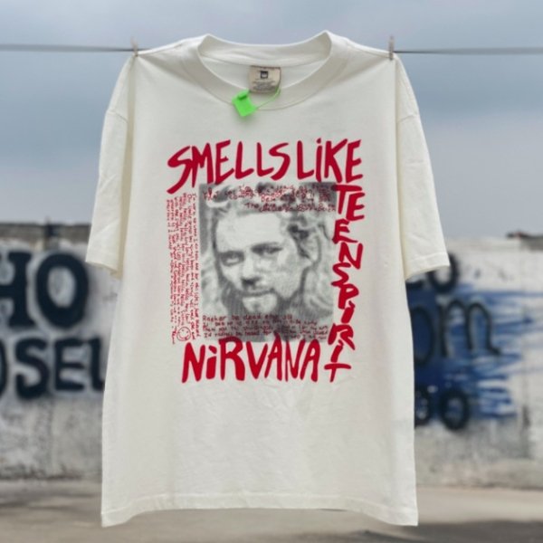 【大特価】ホワイト nirvaṇa ニルバーナ フォトプリント オーバーサイズ Tシャツ 半袖 トップス カットソー インポート 通販