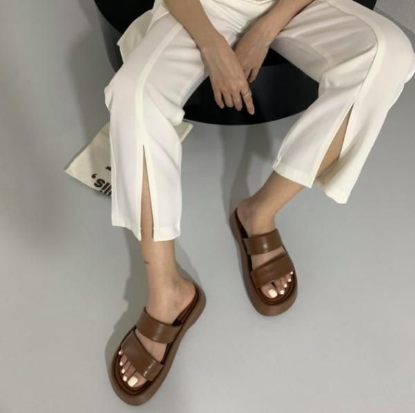 大特価】3色展開 フェイクレザーサンダル 合皮 ダブルストラップ