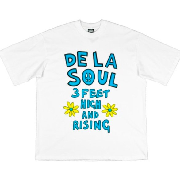 大特価】ホワイト DELA SOUL フロントプリント ビンテージ古着風 ユニセックス オーバーサイズ Tシャツ 半袖 トップス
