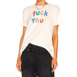 【大特価】ホワイト マルチカラー フロントロゴ fuck you Tシャツ 半袖 トップス カットソー インポート 通販