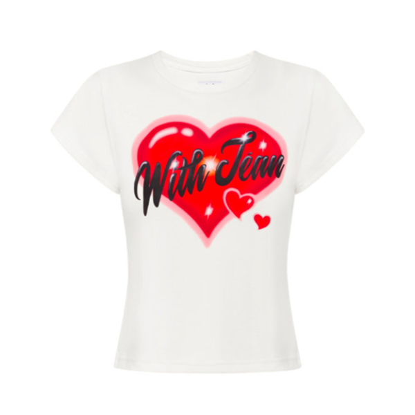 ハートプリント 半袖Tシャツ ホワイト 大特価】ホワイト ハートプリント with フロントプリント T