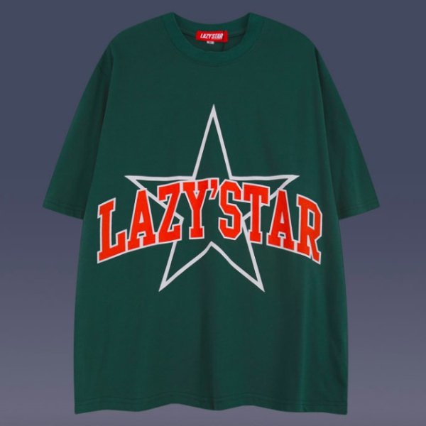【大特価】4色展開 LAZY’STAR フロントロゴ ユニセックス オーバーサイズ Tシャツ 半袖 トップス カットソー インポート 通販