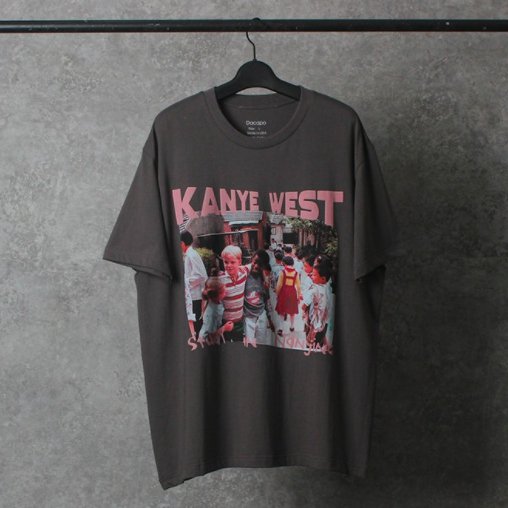 【大特価】ブラック KANYE WEST フォトプリント Tシャツ 半袖 ユニセックス トップス カットソー インポート 通販