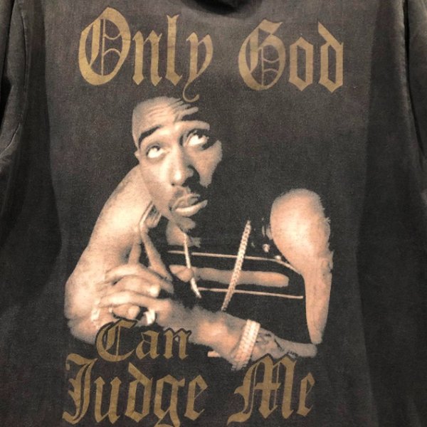 【大特価】ブラック 2pac フォトプリント Tシャツ only god can judge me 半袖 ユニセックス トップス カットソー 通販