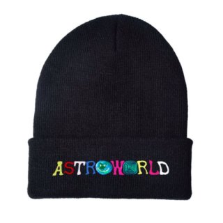 【大特価】ブラック astro world マルチカラー フロントロゴ ビーニー ニット帽 インポート 通販