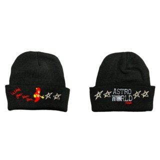 【大特価】ブラック スター 星 Astro World 刺繍デザイン ロゴデザイン 2way ビーニー ニット帽 インポート 通販