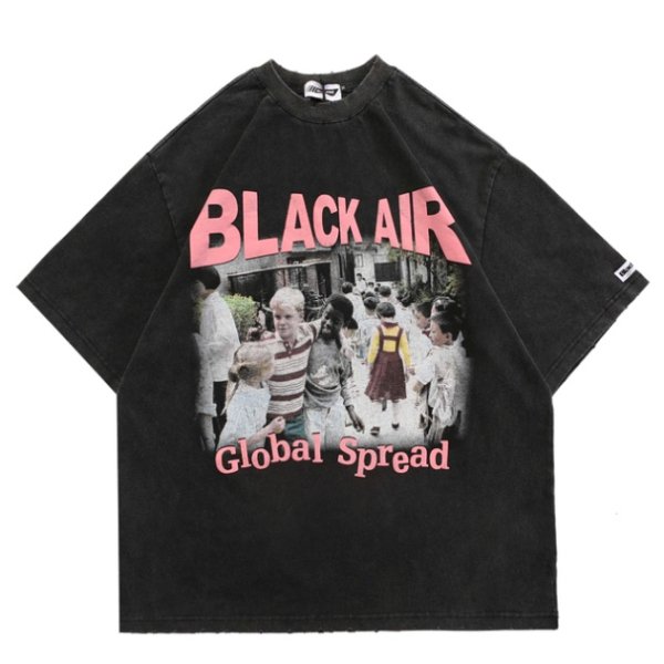 【大特価】ブラック BLACK AIR フォトプリント Tシャツ 半袖 ユニセックス トップス カットソー インポート 通販