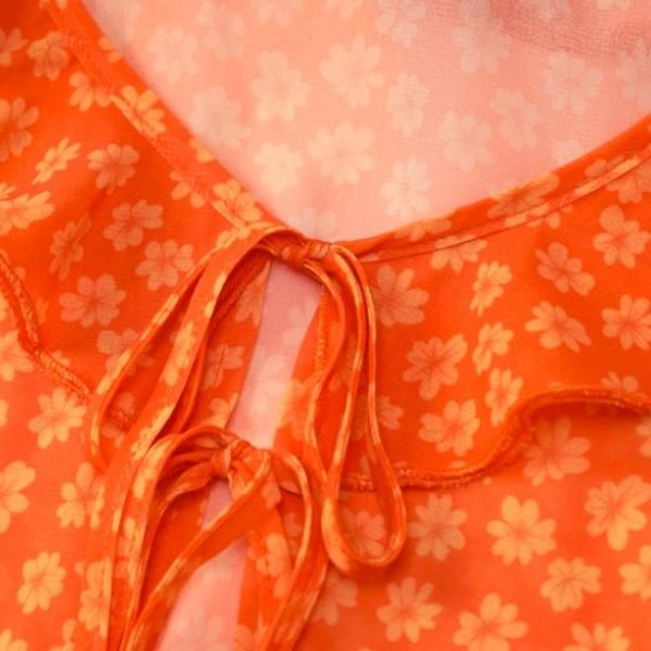 大特価】オレンジ 花柄 フラワー ラッフルフリル シースルー