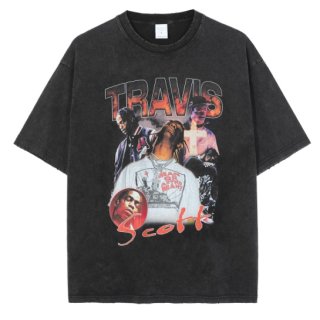 【大特価】ホワイト Travis scott フォトプリント Tシャツ 半袖 トップス カットソー インポート 通販