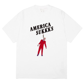 【大特価】ホワイト AMERICA SUKKKS フロントプリント ユニセックス Tシャツ 半袖 トップス カットソー インポート 通販