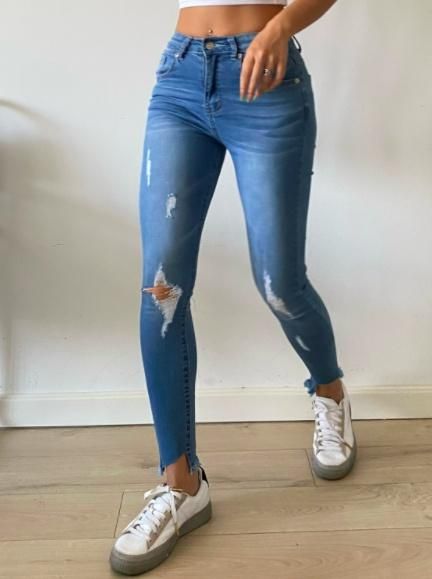★OY★C.B WASHED JEANS-BLUE★正規品/韓国直送料込/人気 大特価】ブルー ウォッシュ加工 ダメージ加工 スキニーデニム