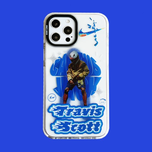 大特価】クリアxブルー Travis scott iPhoneケース モバイルケース ロゴデザイン インポート 通販