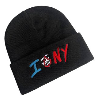【大特価】ブラック I love NY フロントロゴ ビーニー ニット帽 帽子 インポート 通販