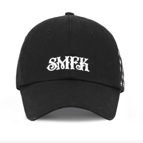 【大特価】ブラック SMFK クロス 十字架 フロントロゴ ベースボールキャップ キャップ 帽子 インポート 通販