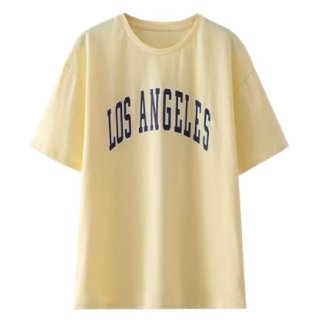 【大特価】クリームイエロー 2デザイン New York フロントロゴ  Los Angeles Tシャツ 半袖 トップス インポート 通販
