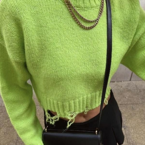 美品PEEL&LIFTダメージ加工ニットオリーブグリーンＬピール&リフト stein EX FINE LAMBS LOOSE HIGH NECK KNIT LS・GREEN - tity