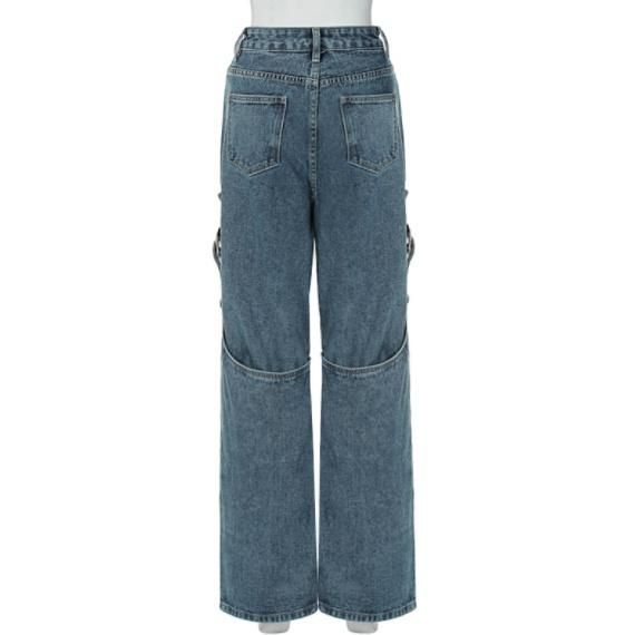 大特価】ブルー レイヤード 重ね着風 変形デザイン デニムパンツ