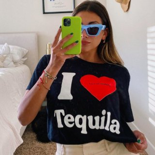 【大特価】ブラック i love tequila フロントロゴ Tシャツ 半袖 トップス カットソー インポート 通販