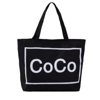 【大特価】ブラック CoCo フロントロゴ エコバッグ ショルダーバッグ トートバッグ インポート 通販
