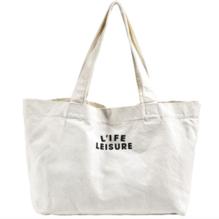 【大特価】ホワイト Life Leisure フロントロゴ トートバッグ エコバッグ 大容量バッグ インポート 通販