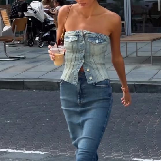 DE-VILLE Tube top in stretch denim｜ブルー｜ウィメンズ｜DIESEL