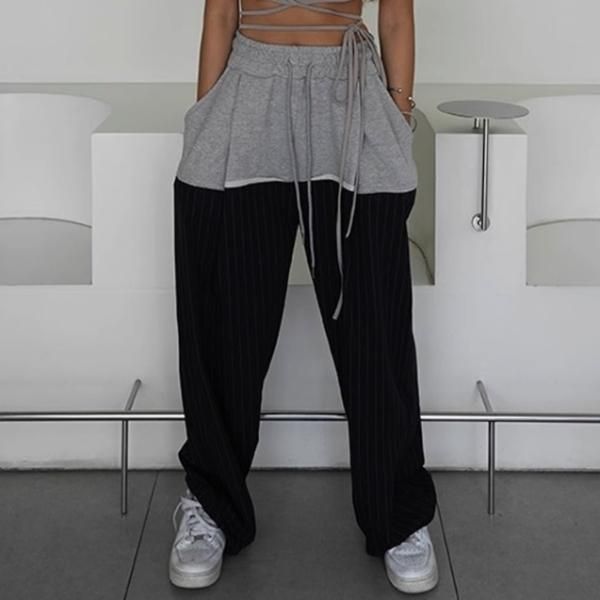 大特価】グレーxブラック 異素材切替 カラーブロック