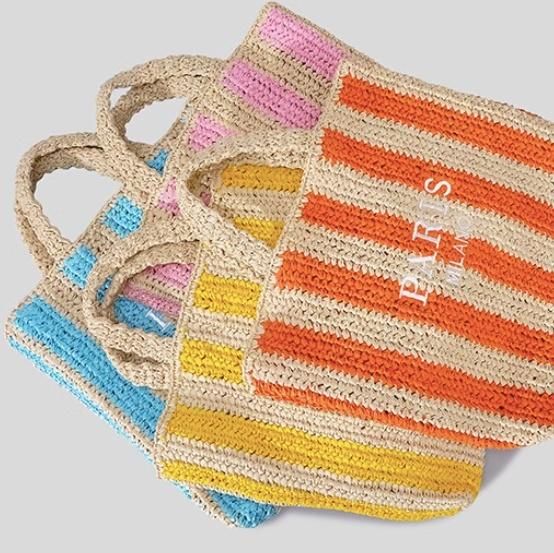 大特価】4色展開 ストライプ ボーダー PARIS ストローバッグ