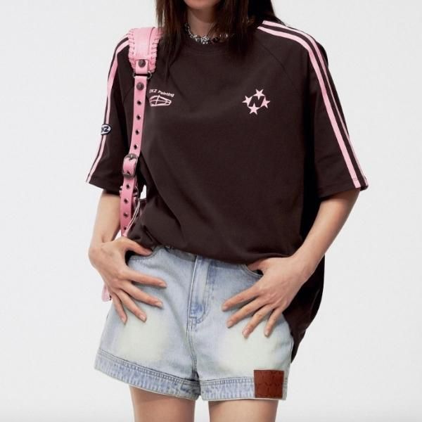 ★DRAW FIT★ ストライプ 半袖 Tシャツ ヴィンテージブルーストライプ半袖シャツ | ファッション通販