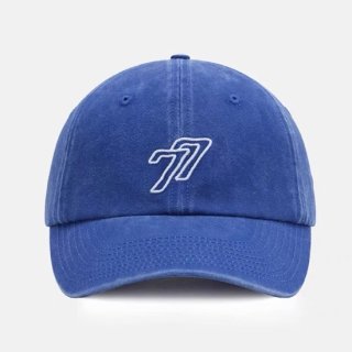 【大特価】ブルー ウォッシュ加工 フロントロゴ 77ロゴ ベースボールキャップ キャップ 帽子 韓国 インポート 通販