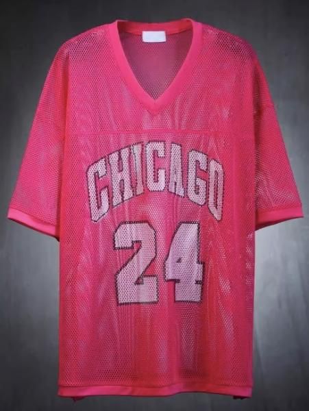 大特価】3色展開 ナンバリング CHICAGO 24ロゴ メッシュ Vネック