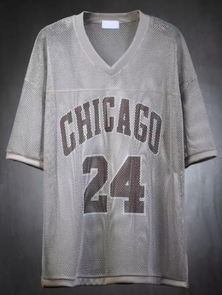 大特価】3色展開 ナンバリング CHICAGO 24ロゴ メッシュ Vネック