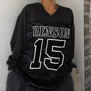 【大特価】ブラック PENSON 15ロゴ ナンバリング Vネック サッカーシャツ 長袖 ロンT トップス カットソー 韓国 インポート 通販