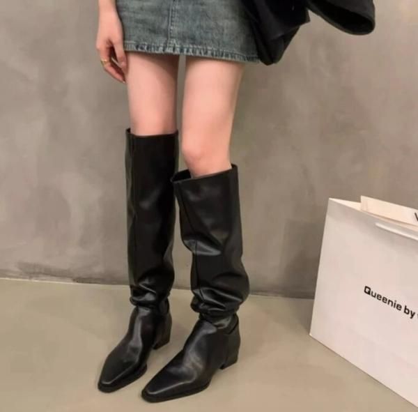 大特価】2色展開 メタリックシルバー ブラック ロングブーツ
