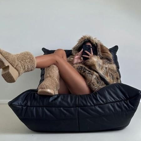 大特価】ブラウン フェイクファーパーカー フーディー ファー