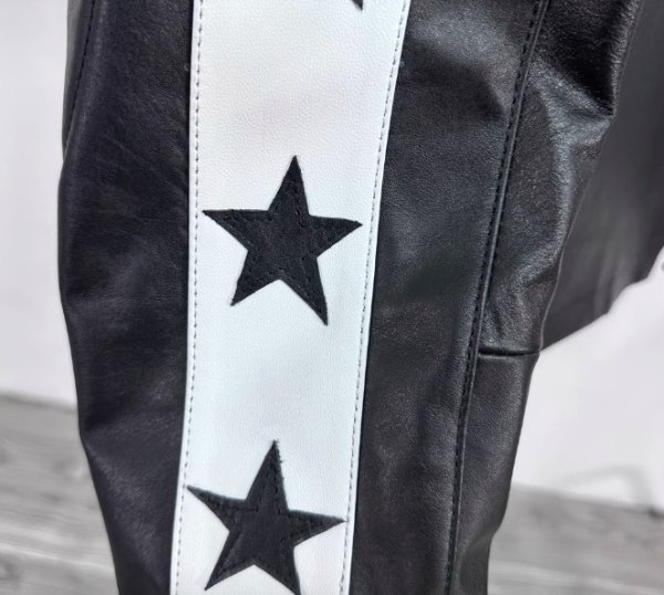 【大特価】ブラック スター 星 サイドライン ライダースジャケット フェイクレザー 合皮 レザージャケット インポート 通販